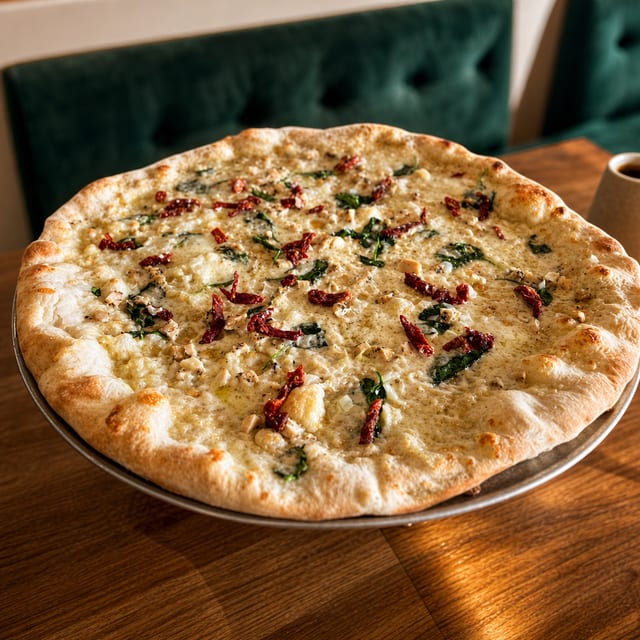 18" Chicken Alfredo Pizza.